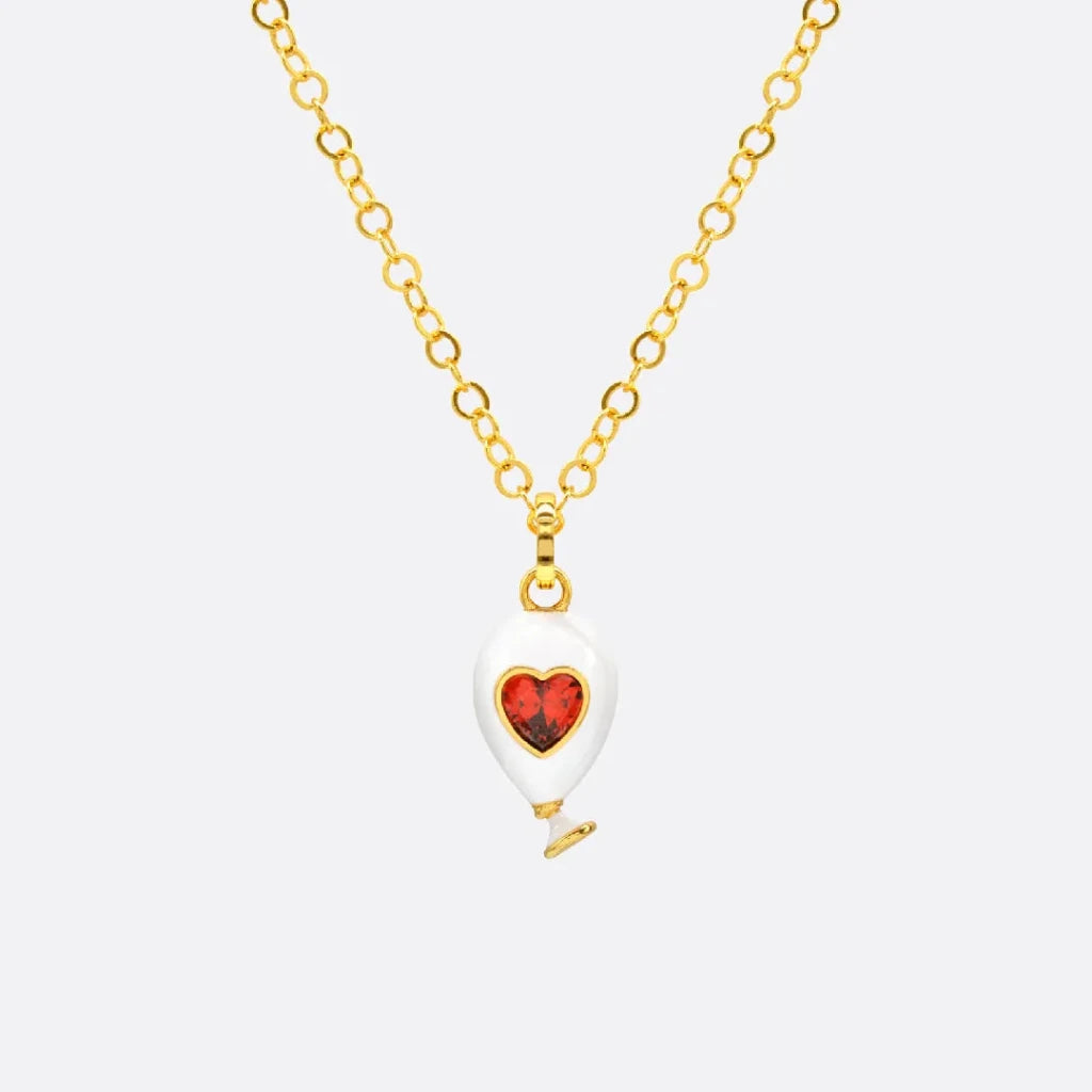Age of Innocence Ruby Red Crystal Heart White Ballon Adjustable Necklace - SAHI London | Handcrafted Jewellery Handbags & T-shirt Fashion