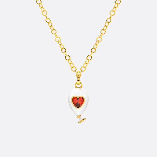 Age of Innocence Ruby Red Crystal Heart White Ballon Adjustable Necklace - SAHI London | Handcrafted Jewellery Handbags & T-shirt Fashion