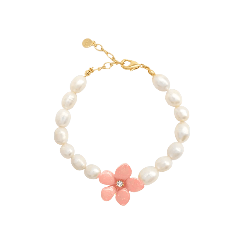 Pearl & Lily Flower Charm Enamel Bracelet - SAHI London | Handcrafted Jewellery Handbags & T-shirt Fashion