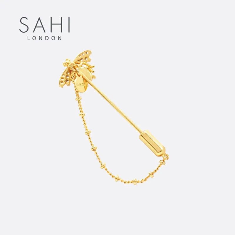 Gold Enameled Bee Pearl Brooch - SAHI London | Handcrafted Jewellery Handbags & T-shirt Fashion