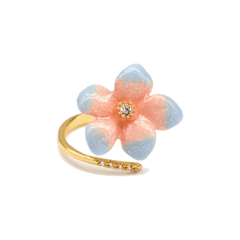 Peach Lilys Flower Open Enamel Ring - SAHI London | Handcrafted Jewellery Handbags & T-shirt Fashion