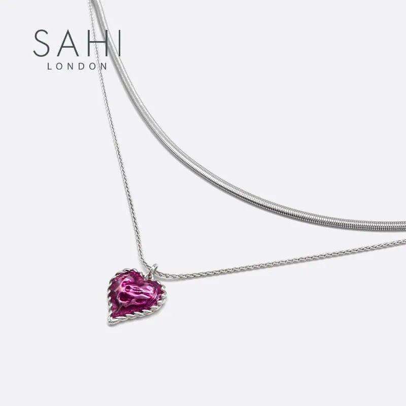 With Love Heart Enamel layered Chain Pendant Necklace - SAHI London | Handcrafted Jewellery Handbags & T-shirt Fashion