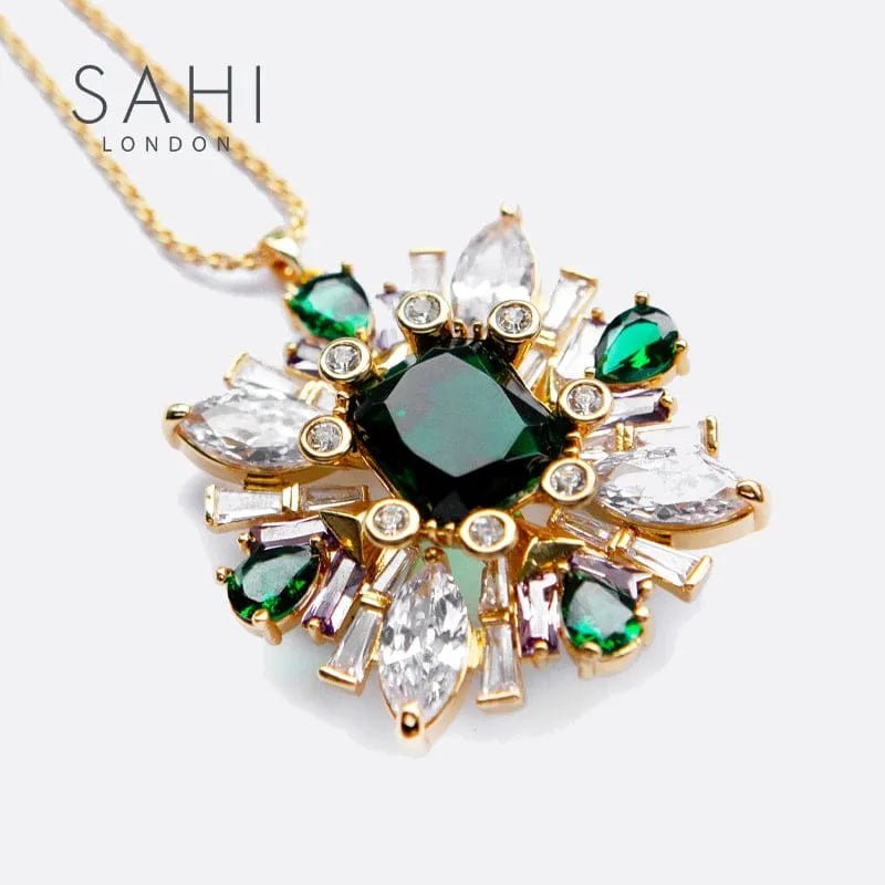 Green Zircon Crystal Pendant Necklace - SAHI London | Handcrafted Jewellery Handbags & T-shirt Fashion