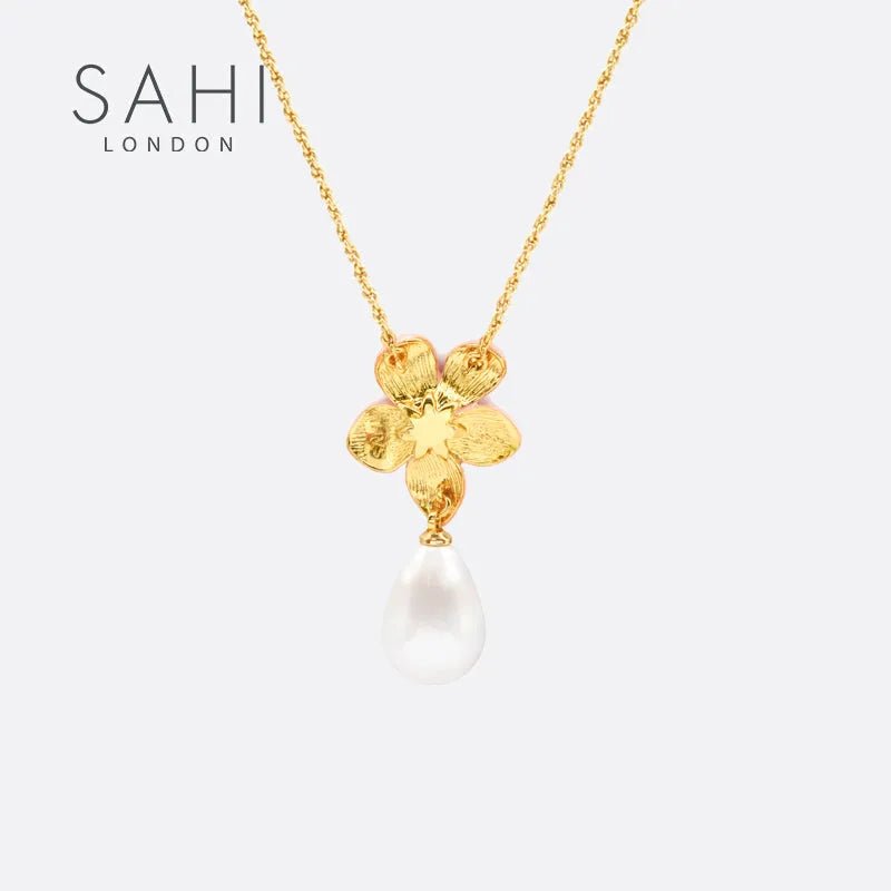 Peach Lily Flower Pearl Enamel Necklace – Sahi London