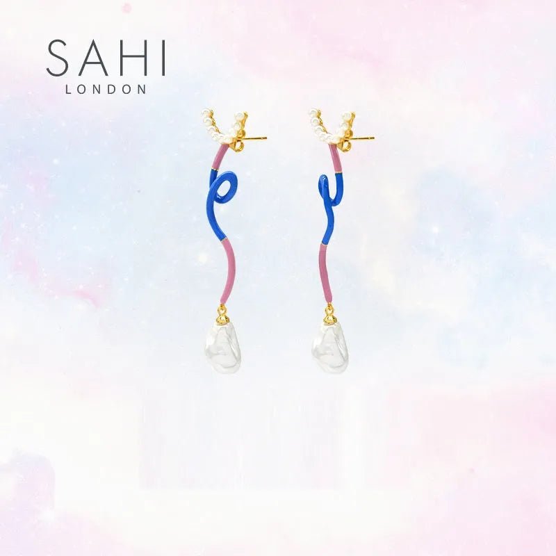 Fantasy Wave Pearl and Enamel Dangle Earrings - SAHI London | Handcrafted Jewellery Handbags & T-shirt Fashion