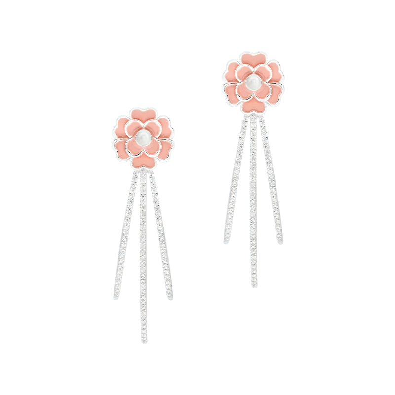 Gold Enameled Camellia Bear Dangling Earrings - SAHI London | Handcrafted Jewellery Handbags & T-shirt Fashion