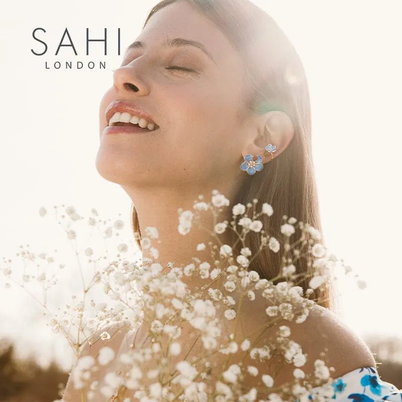 Gold Enameled Flower Small Beetle Stud Earrings - SAHI London | Handcrafted Jewellery Handbags & T-shirt Fashion
