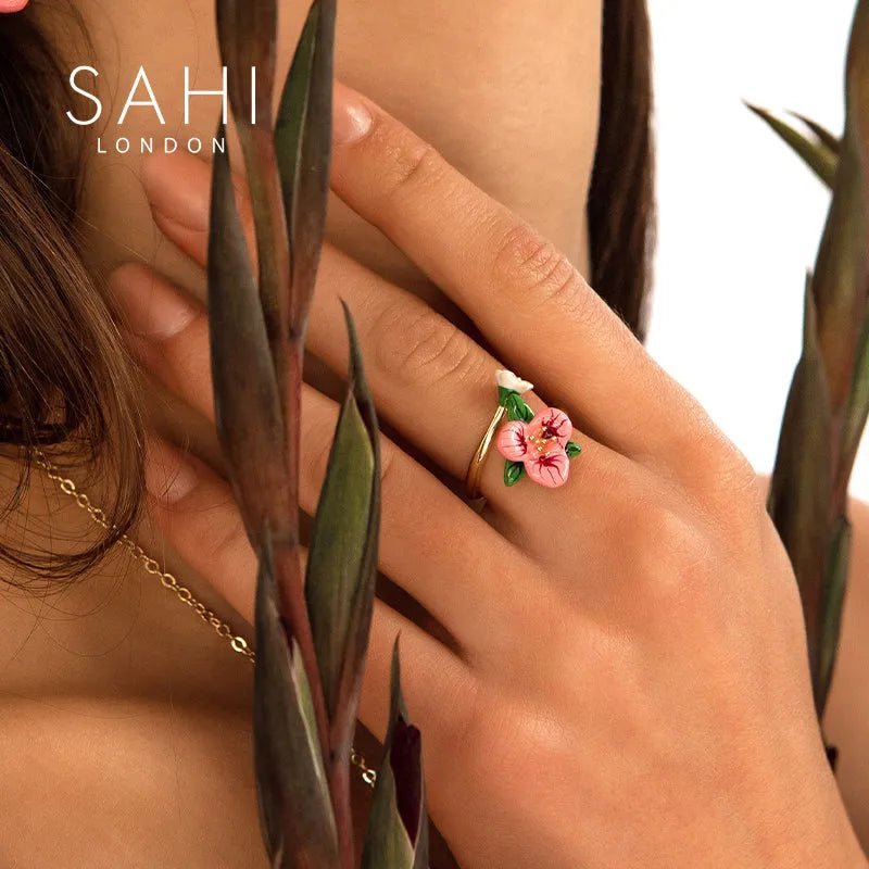 Enchanting Garden Pink flower Adjustable Ring - SAHI London | Handcrafted Jewellery Handbags & T-shirt Fashion