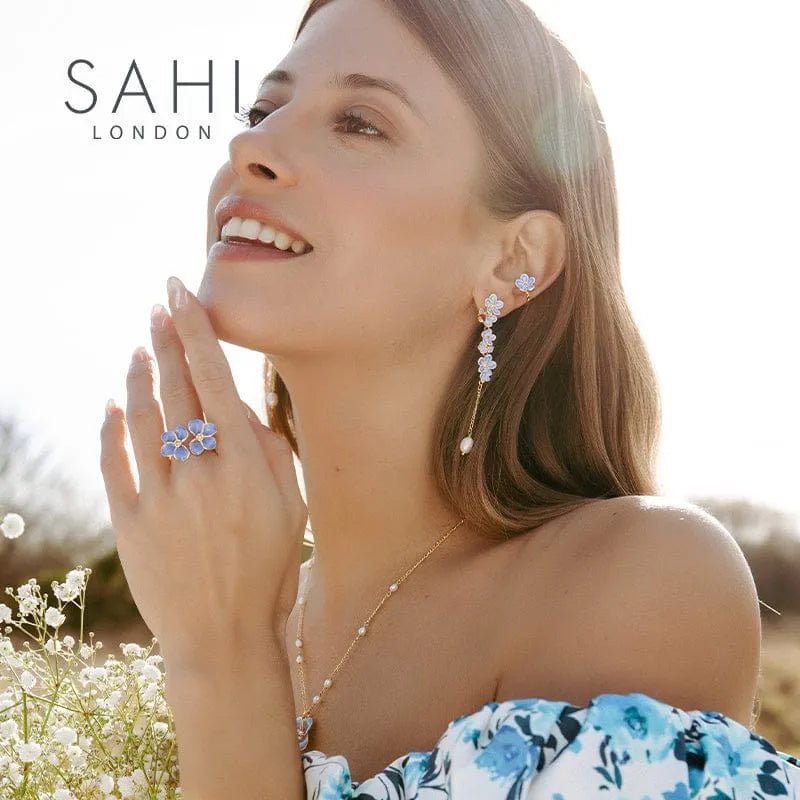 Forget Me Not Flower Dangle Enamel Earring - SAHI London | Handcrafted Jewellery Handbags & T-shirt Fashion
