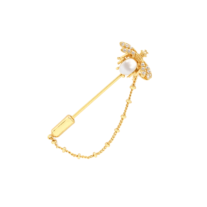 Gold Enameled Bee Pearl Brooch - SAHI London | Handcrafted Jewellery Handbags & T-shirt Fashion