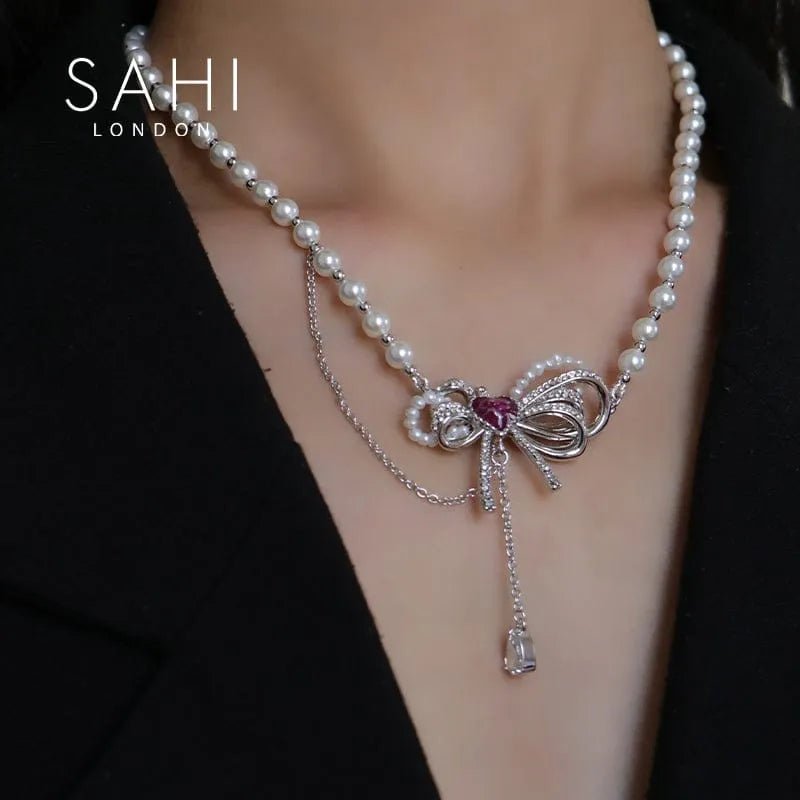 With Love Heart Enamel Pearl Charm Necklace - SAHI London | Handcrafted Jewellery Handbags & T-shirt Fashion