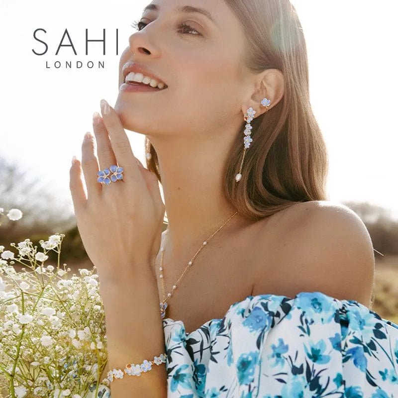 Forget Me Not Flower Charm Enamel Chain Bracelet - SAHI London | Handcrafted Jewellery Handbags & T-shirt Fashion