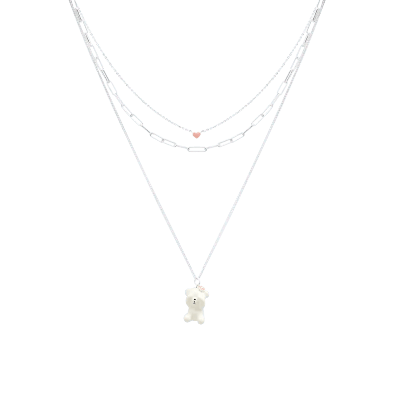 Stacked Chain Bear Pendant Charm Necklace - SAHI London | Handcrafted Jewellery Handbags & T-shirt Fashion