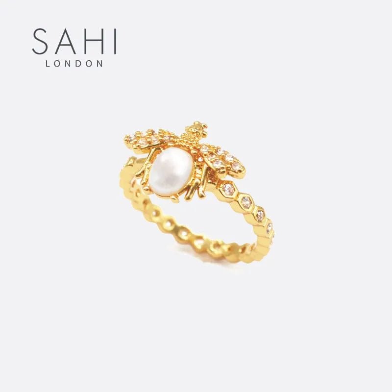Golden Bee & Pearl Ring - SAHI London | Handcrafted Jewellery Handbags & T-shirt Fashion