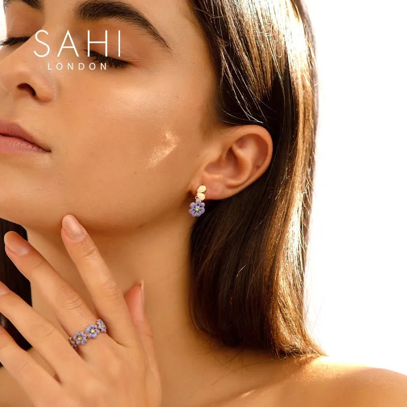 Enchanting Garden Purple Flower Adjustable Ring - SAHI London | Handcrafted Jewellery Handbags & T-shirt Fashion