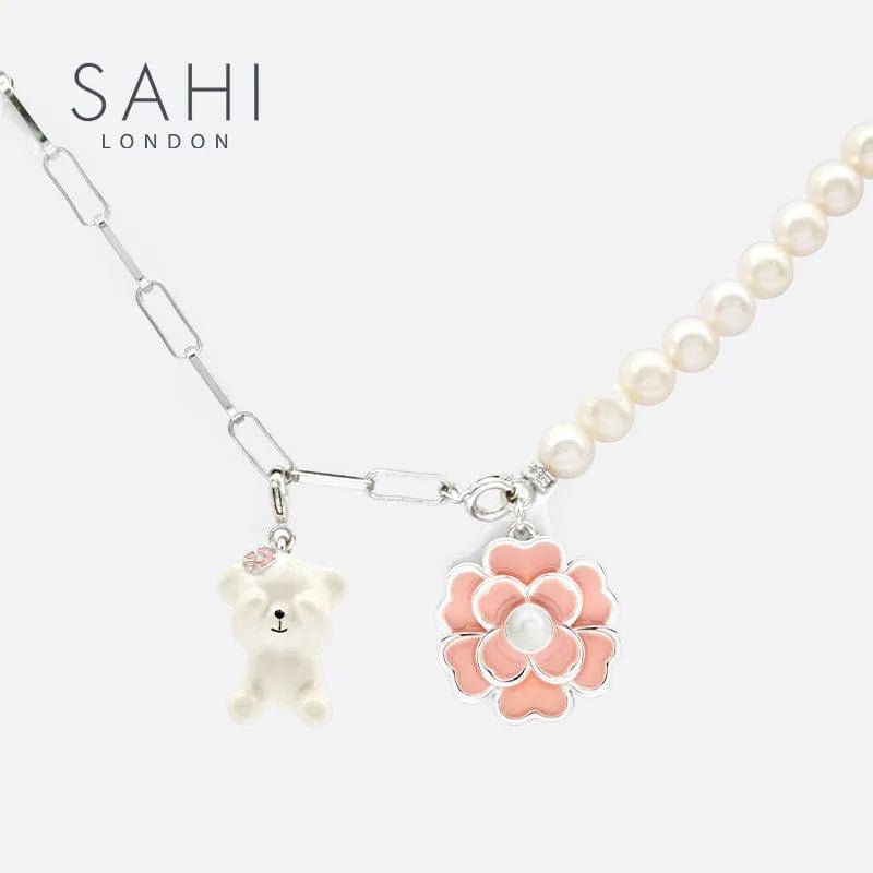 Gold Enameled Pearl Bear Chain Bracelet - SAHI London | Handcrafted Jewellery Handbags & T-shirt Fashion