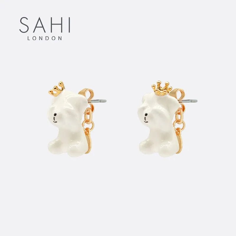Gold Enameled Camellia Bear Stud Earrings - SAHI London | Handcrafted Jewellery Handbags & T-shirt Fashion
