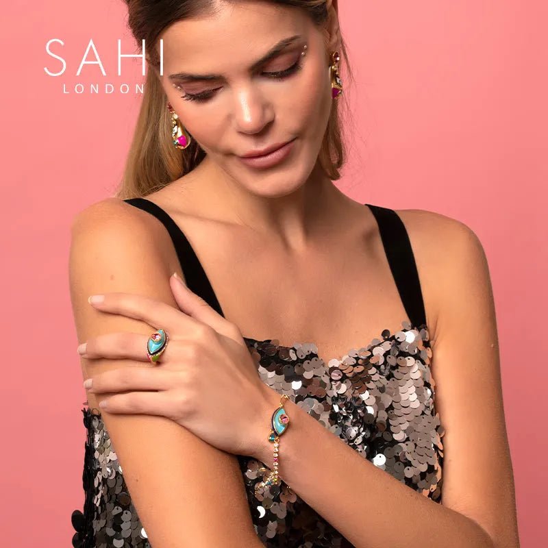 Love Affair Enamel Teardrop Chain & Link Bracelet - SAHI London | Handcrafted Jewellery Handbags & T-shirt Fashion