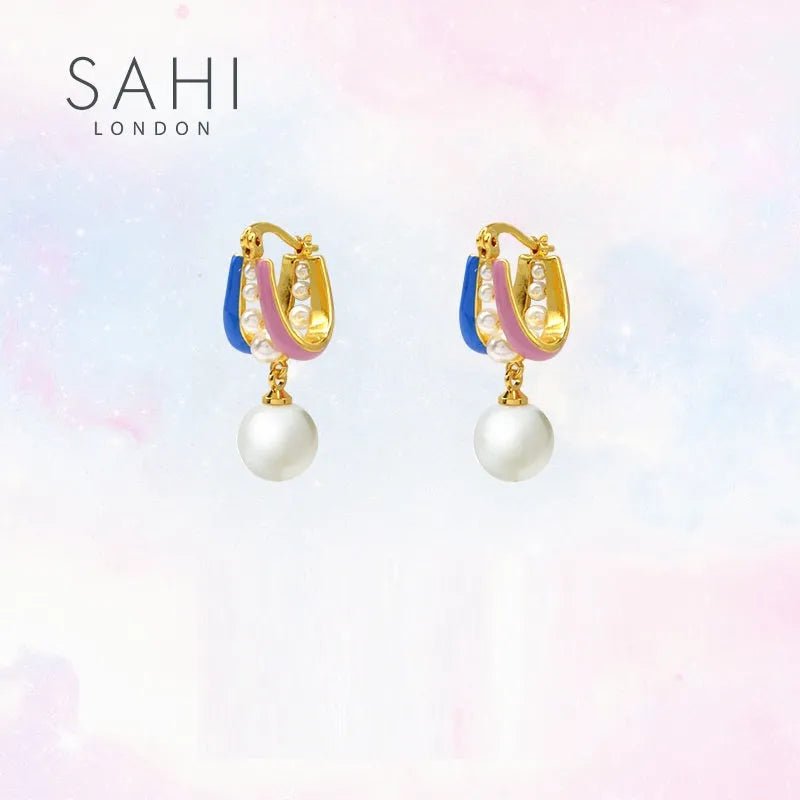 Fantasy Pearl Drop Enamel Earrings - SAHI London | Handcrafted Jewellery Handbags & T-shirt Fashion
