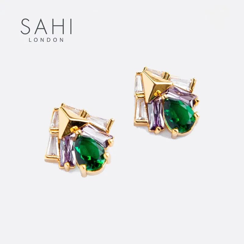 Shine Green Zircon Crystal Stud Earring - SAHI London | Handcrafted Jewellery Handbags & T-shirt Fashion