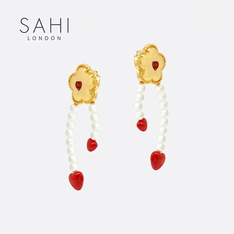 Little Red Flower Red Heart Hoop Earrings - SAHI London | Handcrafted Jewellery Handbags & T-shirt Fashion
