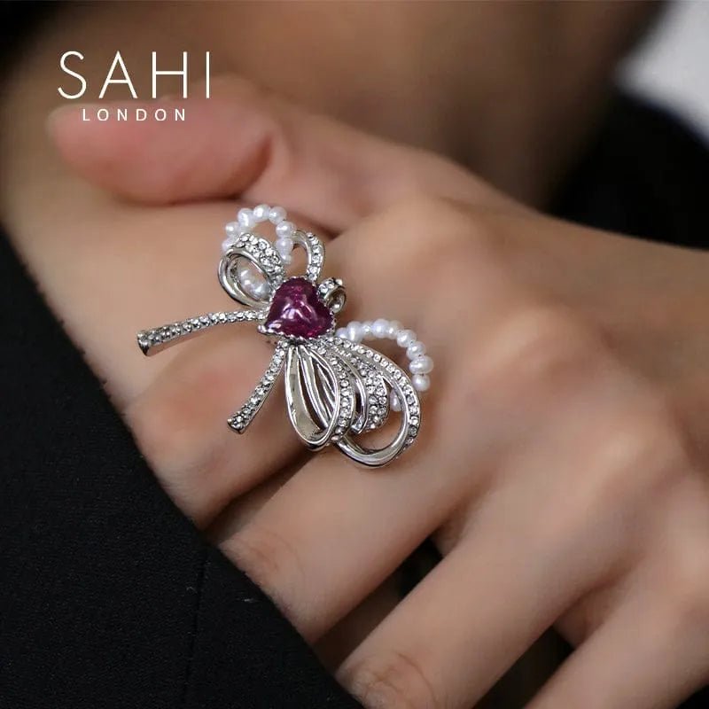 With Love Heart Enamel Bow Adjustable Ring - SAHI London | Handcrafted Jewellery Handbags & T-shirt Fashion