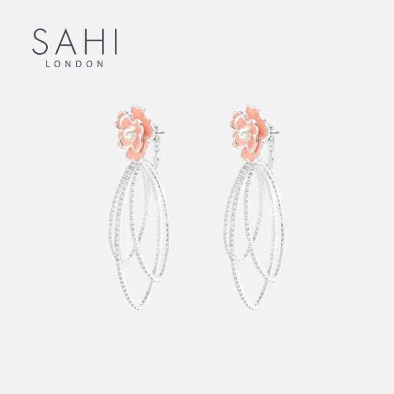 Gold Enameled Camellia Bear Dangling Earrings - SAHI London | Handcrafted Jewellery Handbags & T-shirt Fashion