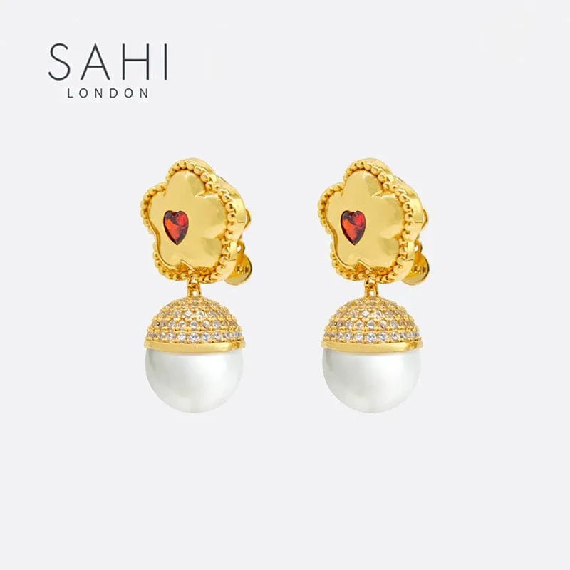 Little Red Flower Pearl Drop Earrings - SAHI London | Handcrafted Jewellery Handbags & T-shirt Fashion