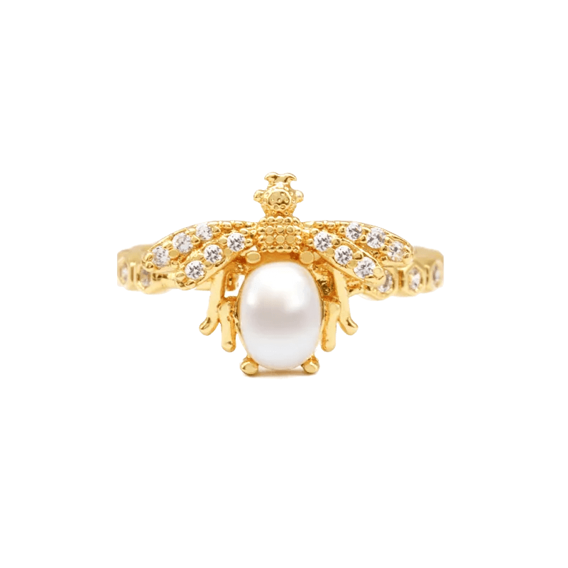 Golden Bee & Pearl Ring - SAHI London | Handcrafted Jewellery Handbags & T-shirt Fashion