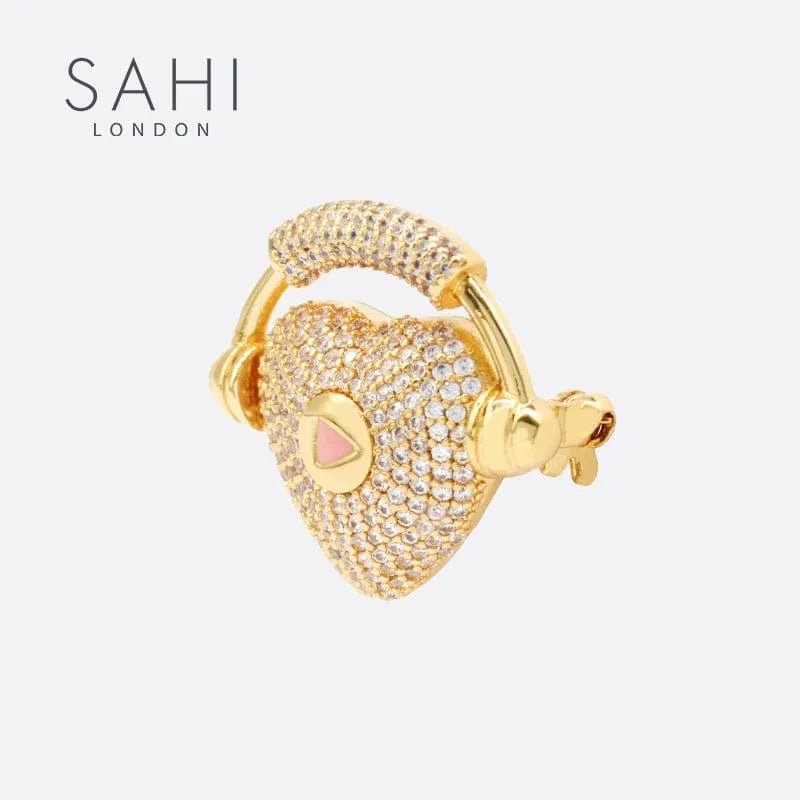 Heart & Headphone Crystal Brooch - SAHI London | Handcrafted Jewellery Handbags & T-shirt Fashion