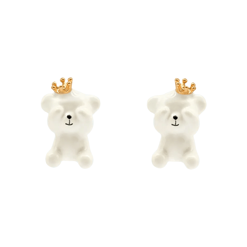 Gold Enameled Camellia Bear Stud Earrings - SAHI London | Handcrafted Jewellery Handbags & T-shirt Fashion