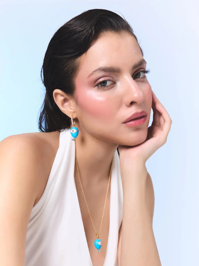 Age of Innocence Blue Eye Dangle Earrings - SAHI London | Handcrafted Jewellery Handbags & T-shirt Fashion