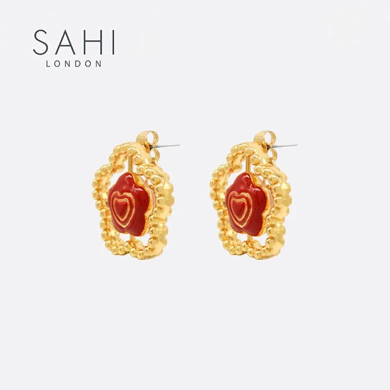 Little Red Flower Flip Stud Earring - SAHI London | Handcrafted Jewellery Handbags & T-shirt Fashion