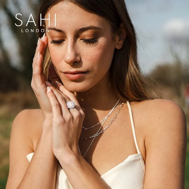 Rhodium plated Enameled Camellia Bear Ring with Size - SAHI London | Handcrafted Jewellery Handbags & T-shirt Fashion