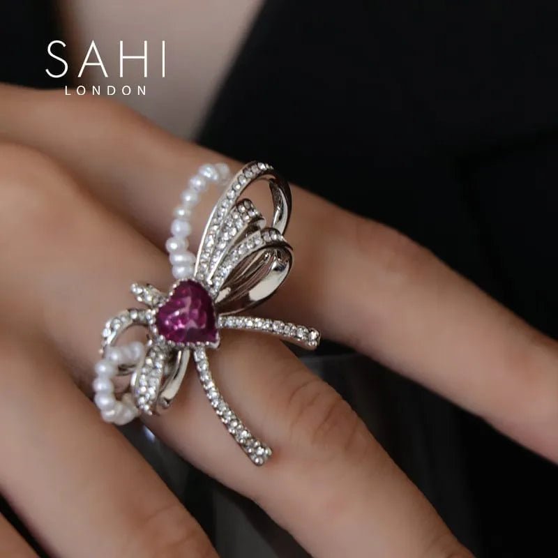 With Love Heart Enamel Bow Adjustable Ring - SAHI London | Handcrafted Jewellery Handbags & T-shirt Fashion