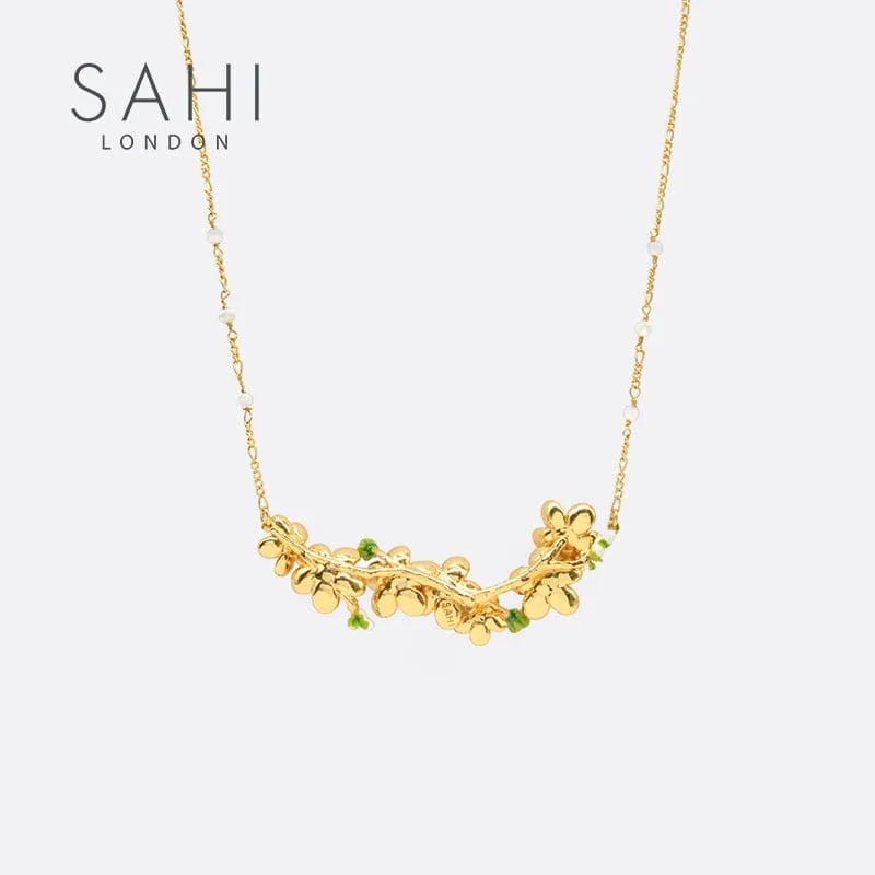 Forget me not Flower Enameled Pearl Enamel Necklace - SAHI London | Handcrafted Jewellery Handbags & T-shirt Fashion