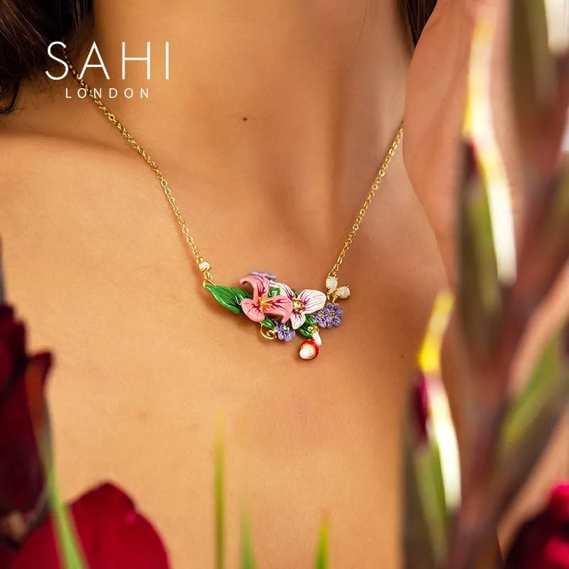 Enchanting Garden Enamel Necklace - SAHI London | Handcrafted Jewellery Handbags & T-shirt Fashion