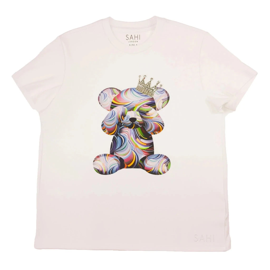 Cotton Bear Printed & Embroidered T-Shirt - SAHI London | Handcrafted Jewellery Handbags & T-shirt Fashion