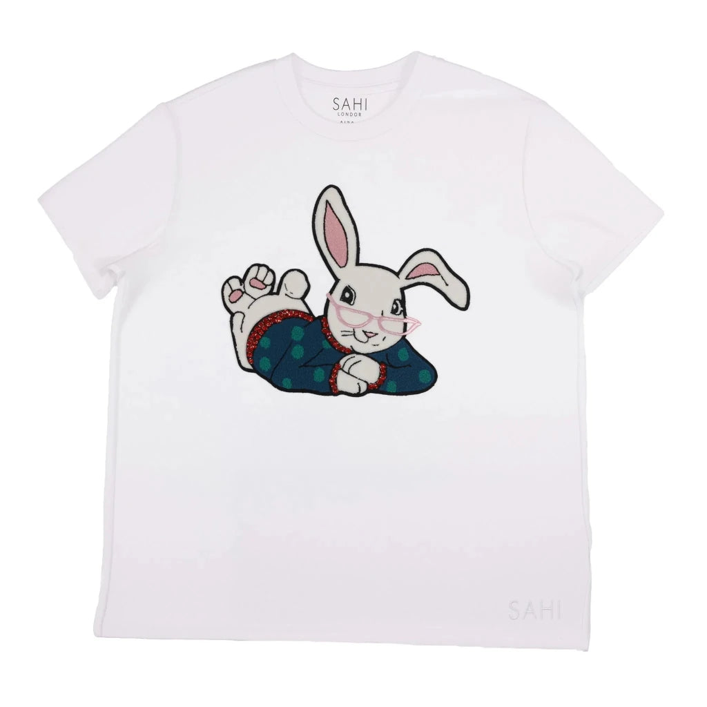 Cotton Rabbit Printed & Embroidered T-Shirt - SAHI London | Handcrafted Jewellery Handbags & T-shirt Fashion