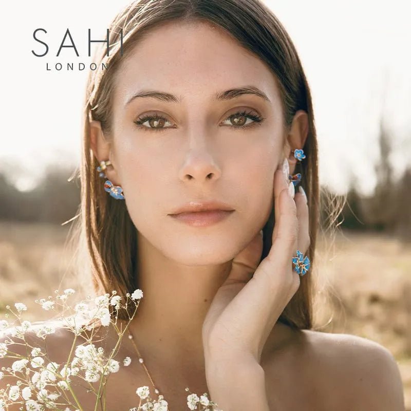 Gold Enameled Flower Small Beetle Stud Earrings - SAHI London | Handcrafted Jewellery Handbags & T-shirt Fashion