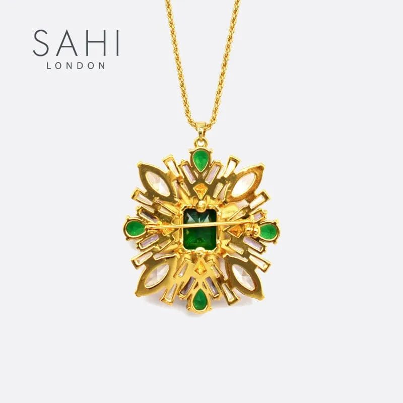 Green Zircon Crystal Pendant Necklace - SAHI London | Handcrafted Jewellery Handbags & T-shirt Fashion