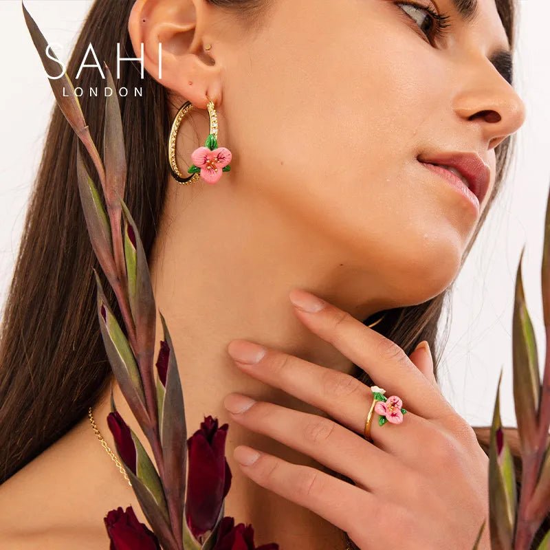 Enchanting Garden Flower Hoop Earrings - SAHI London | Handcrafted Jewellery Handbags & T-shirt Fashion