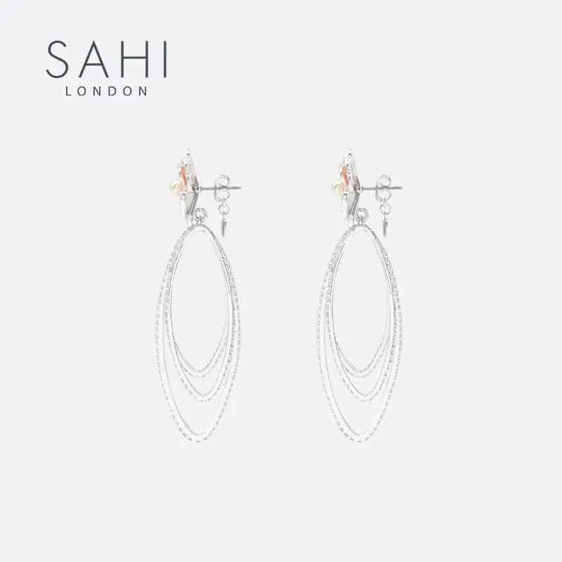 Gold Enameled Camellia Bear Dangling Earrings - SAHI London | Handcrafted Jewellery Handbags & T-shirt Fashion