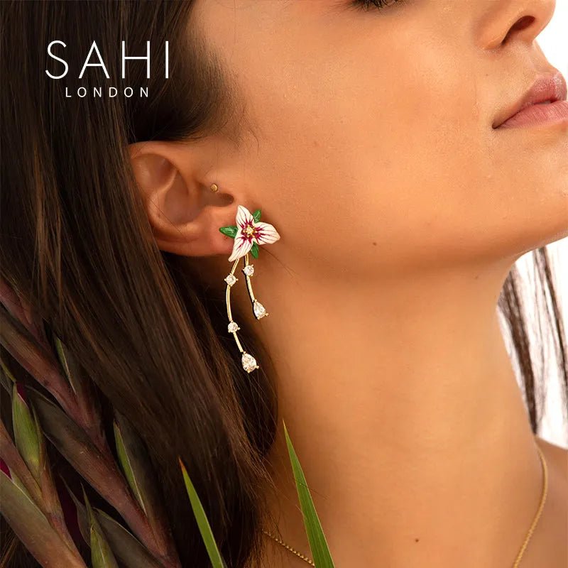 Enchanting Garden Flower Dangling Earrings - SAHI London | Handcrafted Jewellery Handbags & T-shirt Fashion