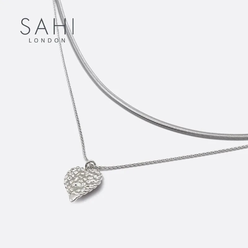 With Love Heart Enamel layered Chain Pendant Necklace - SAHI London | Handcrafted Jewellery Handbags & T-shirt Fashion