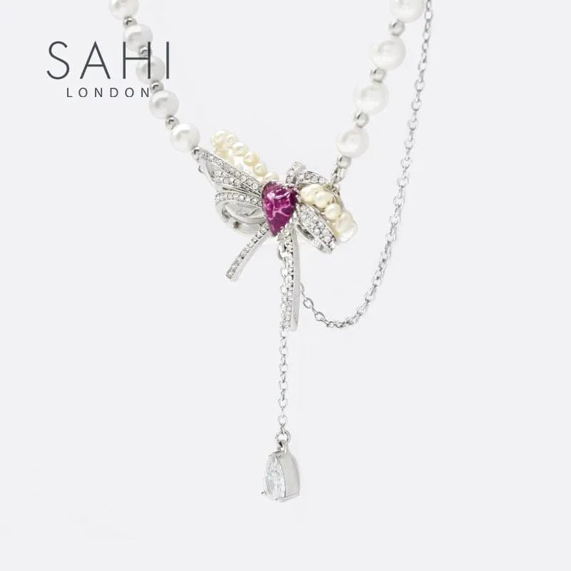 With Love Heart Enamel Pearl Charm Necklace - SAHI London | Handcrafted Jewellery Handbags & T-shirt Fashion