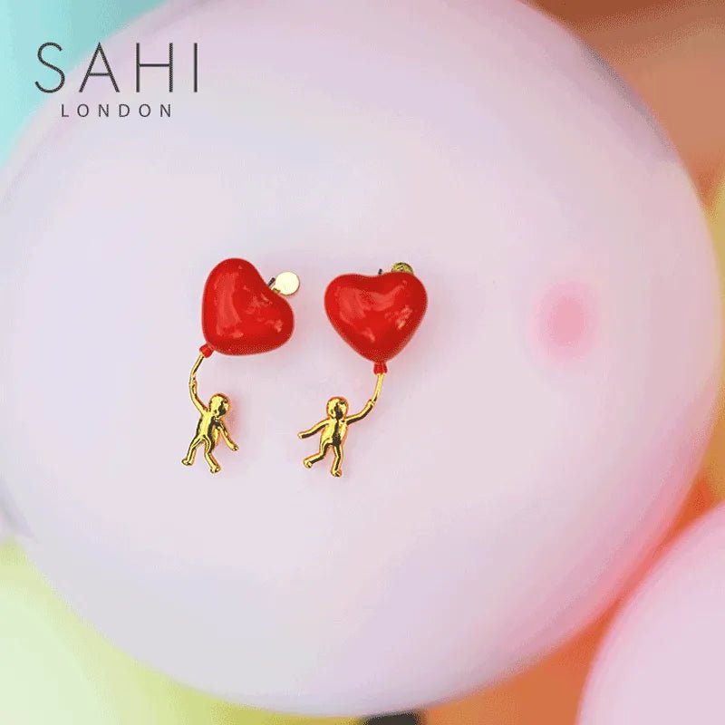 Heart Shaped Enamel Drop Earrings - SAHI London | Handcrafted Jewellery Handbags & T-shirt Fashion
