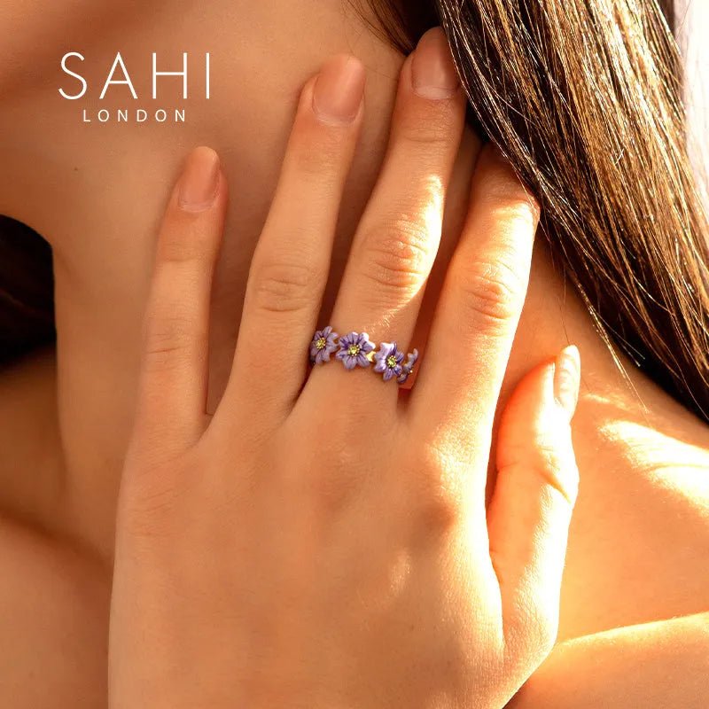 Enchanting Garden Purple Flower Adjustable Ring - SAHI London | Handcrafted Jewellery Handbags & T-shirt Fashion