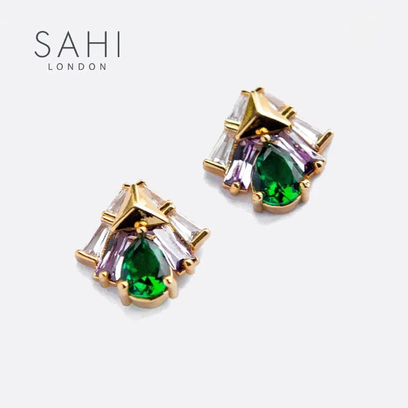 Shine Green Zircon Crystal Stud Earring - SAHI London | Handcrafted Jewellery Handbags & T-shirt Fashion