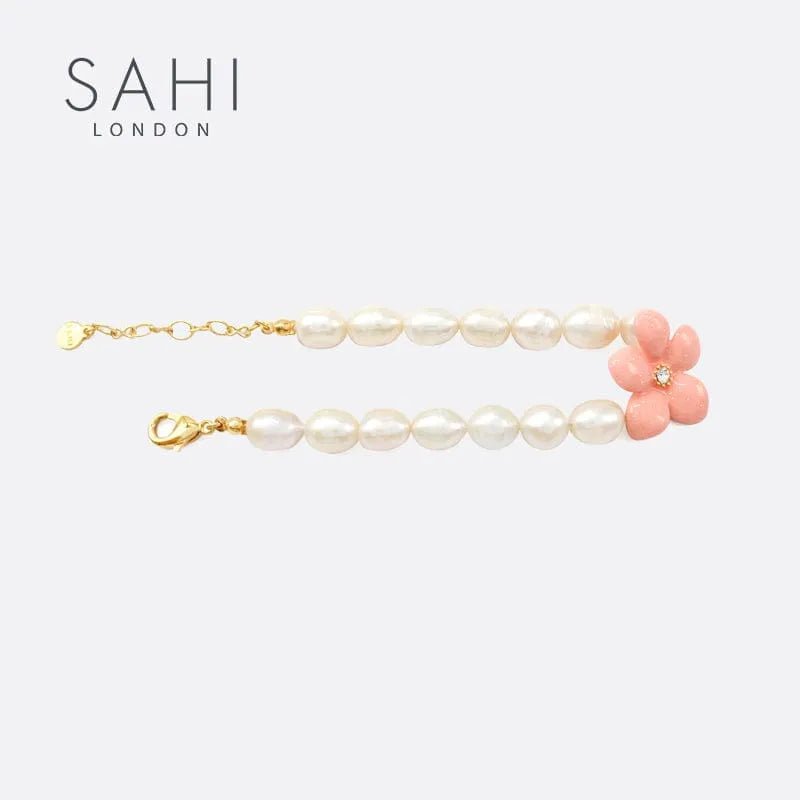 Pearl & Lily Flower Charm Enamel Bracelet - SAHI London | Handcrafted Jewellery Handbags & T-shirt Fashion